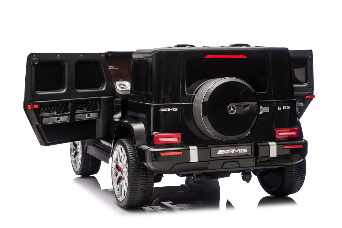 Elektrisches Kinderauto Mercedes-Benz G63 AMG 4x4, Zweisitzer, schwarz, MP3-Player mit USB/AUX- und Bluetooth-Anschluss, Allradantrieb (4x4), Lithium-Batterie, EVA-Räder mit Federung