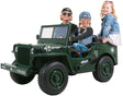 Jeep Willys Kinder-Elektroauto 3 Sitze Allrad 4x4 Schaufel Ersatzrad LEDs