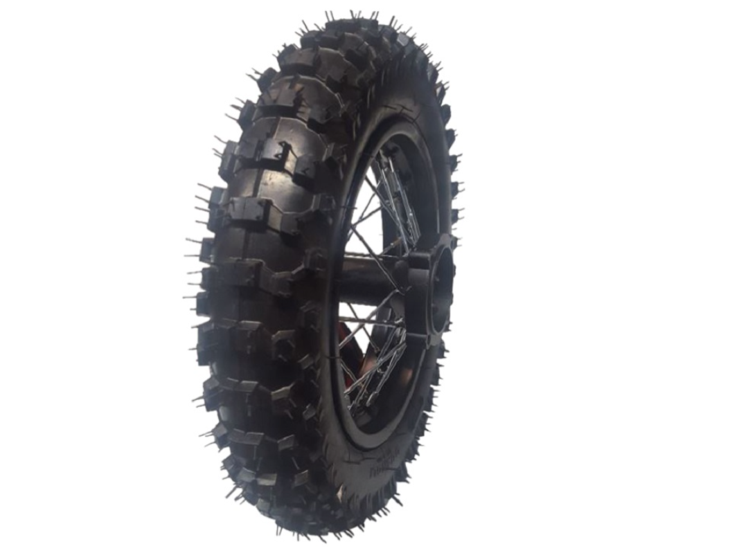 Komplettrad hinten 3.00-10 für Dirtbike schwarz mit silbernen Speichen