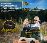Jeep Willys Kinder-Elektroauto 3 Sitze Allrad 4x4 Schaufel Ersatzrad LEDs