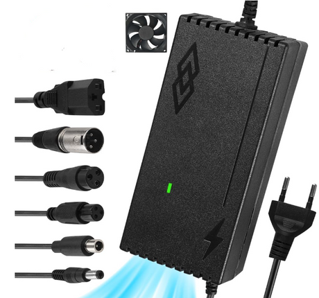 Ladegerät 48 Volt für Lithiumakkus mit 6 verschiedenen Anschlüssen 54,6Volt 2A